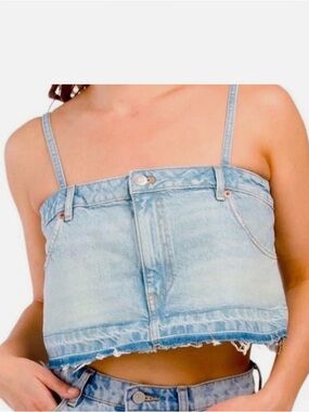 Zara Light Blue Denim Crop Cami Top